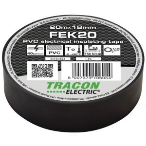 Szigetelőszalag 20m x 18mm fekete TRACON