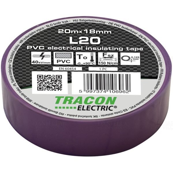 Szigetelőszalag 20m x 18mm lila TRACON