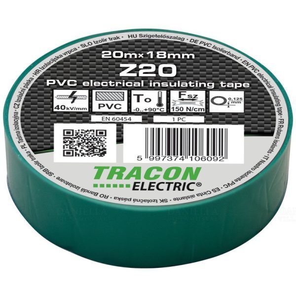 Szigetelőszalag 20m x 18mm zöld TRACON