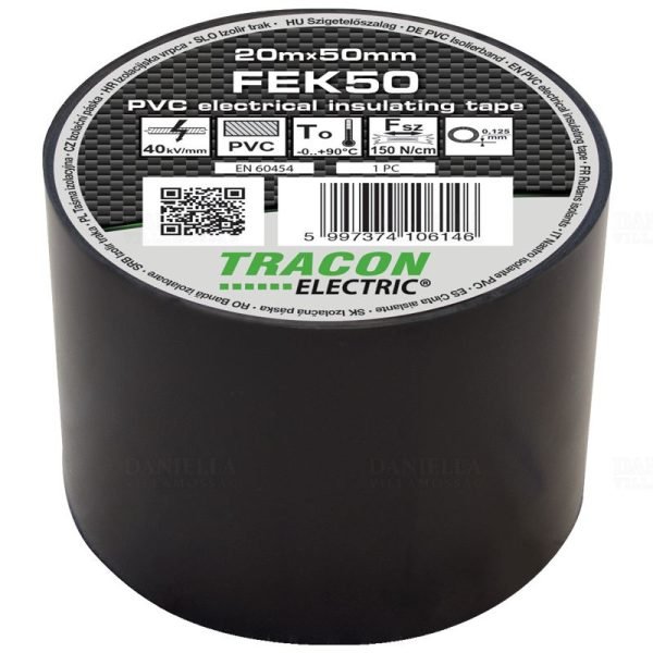 Szigetelőszalag 20m x 50mm fekete TRACON