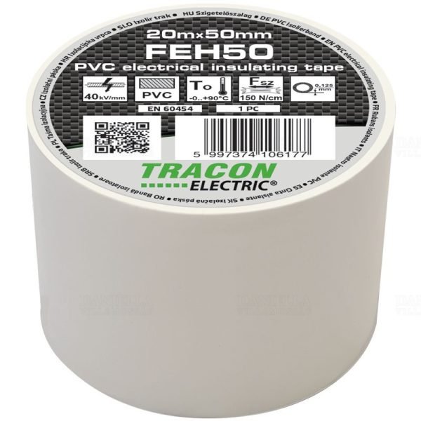 Szigetelőszalag 20m x 50mm fehér TRACON