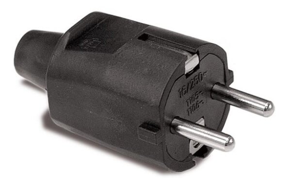 Földelt gumi dugvilla fekete, 16A-250V (1106)